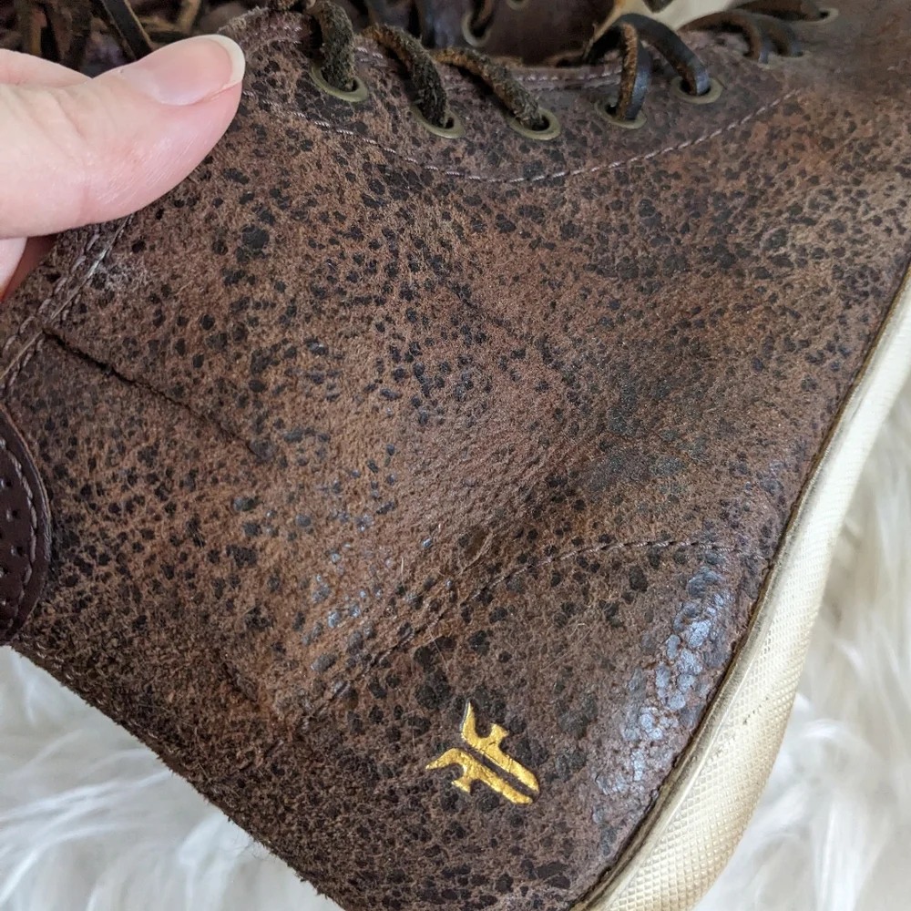 Frye Chambers High Top Sneaker Distressed Leather Shoes Lace-Up Dark Brown 8.5
